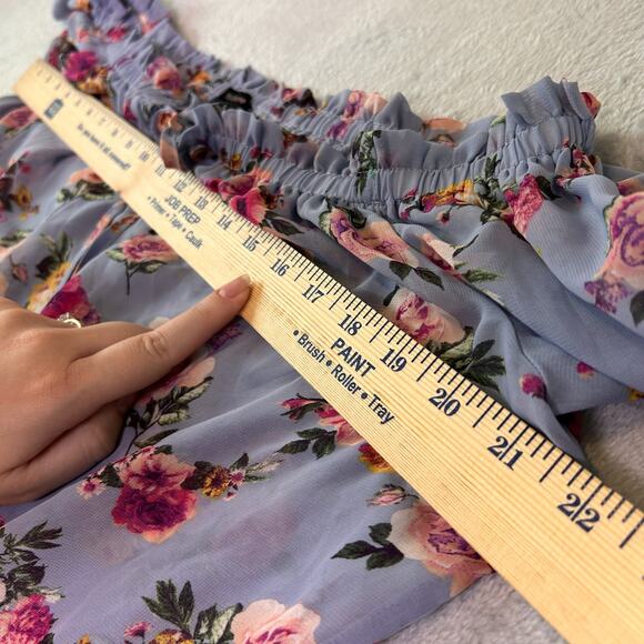 Blashe Floral Bell Sleeve Off Shoulder Fairy Crop Top Womens M Purple Chiffon - Picture 4 of 6